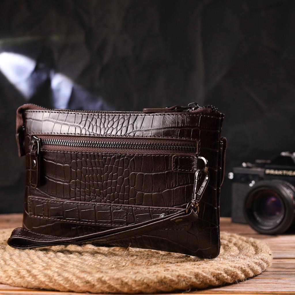 Clutch elegant pentru barbati din piele naturala texturata CANPELLINI 21547 Maro