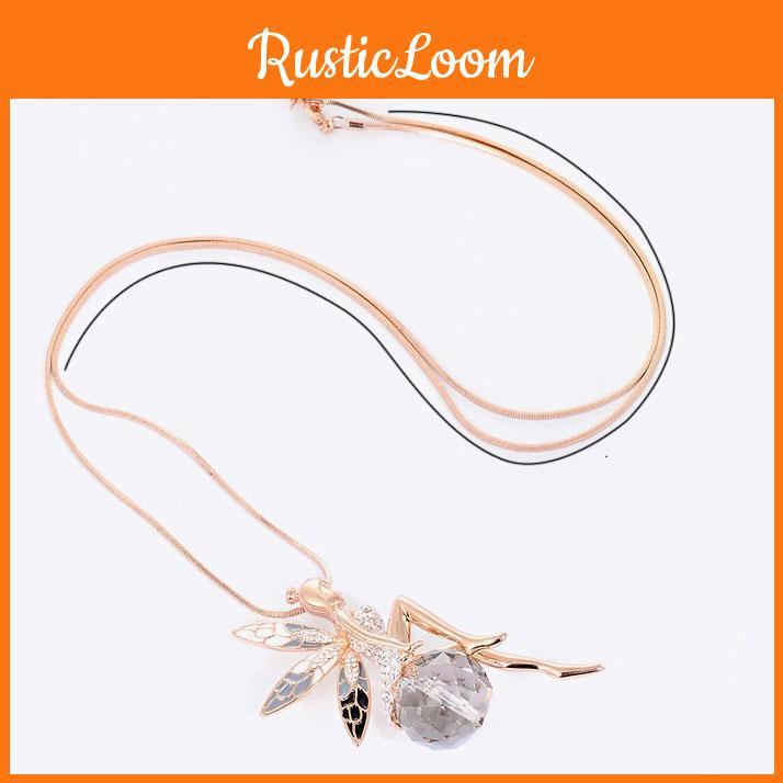 Necklacecrystal Angel Wing Encrusted Sweater Chain Drop Pendant Jewelry Gift