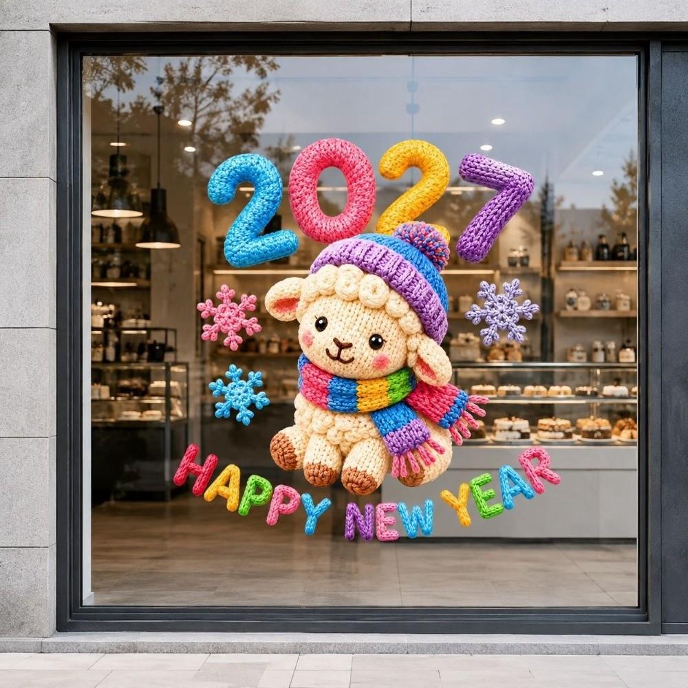 Colorful 2027 Sheep Year Stickers Large Size Lamb Window Decal 5D Window Glass Decor Office