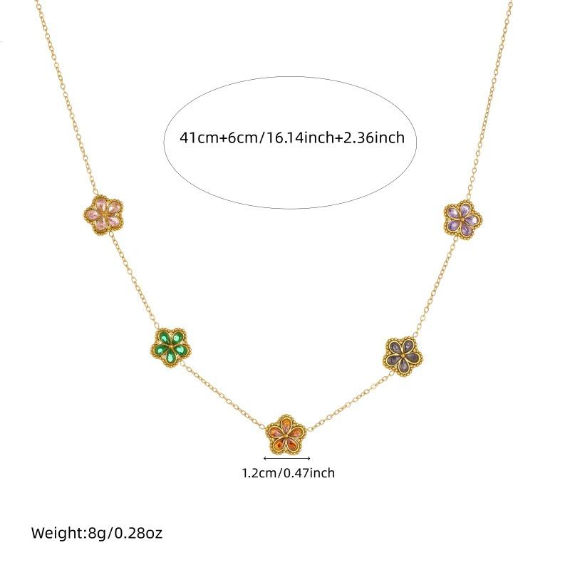 Vergoldetes Edelstahl Mehrfarbiges Blumenkristall Schmuckset (Halskette + Ohrringe) für Frauen