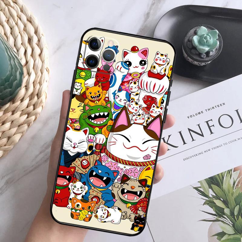 Lucky Cat Maneki Neko Japanese Case For iPhone 11 12 13 Pro Max X XR XS Max 7 8 Plus SE 2020 12 13 Mini Phone Back Cover