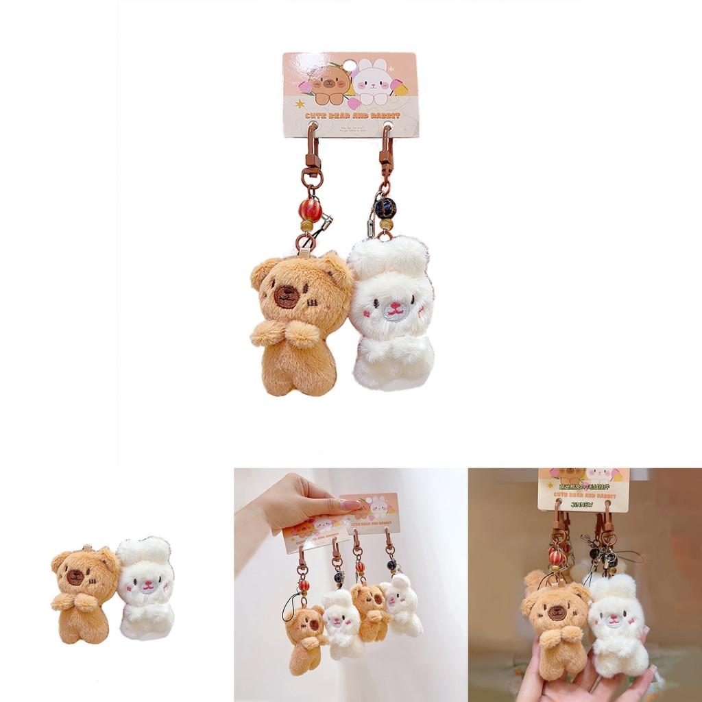 Rabbit Bear Plush Animal Keychain Set With Soft Fur For Kids And Collectors