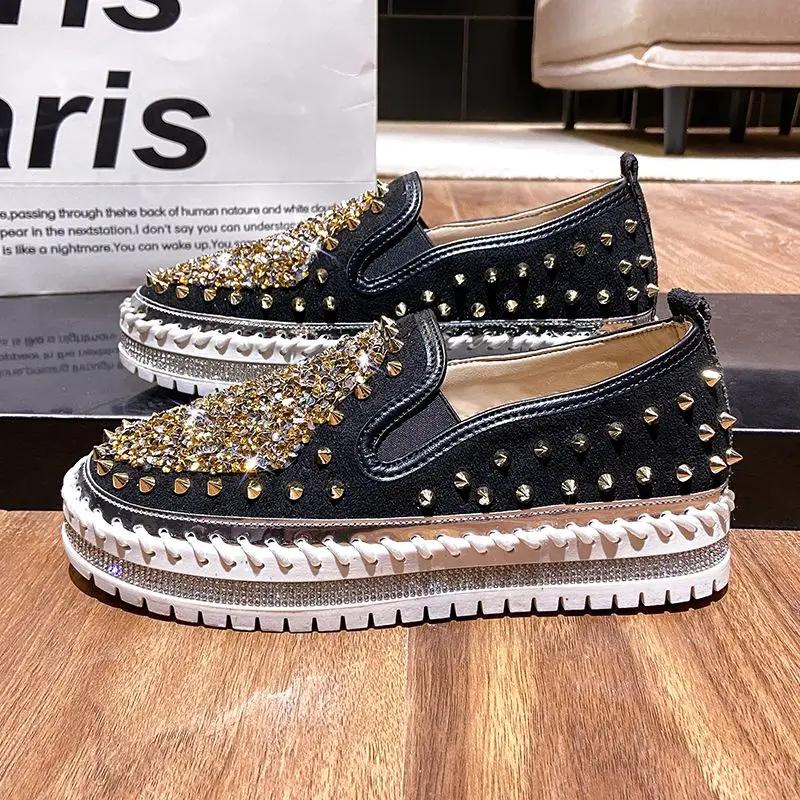 Fashion Low Loafers Whit With Crystals Rhinestone Ladies Shoes Lace Up Diamond Women Footwear High On Platform Urban High Quality Price