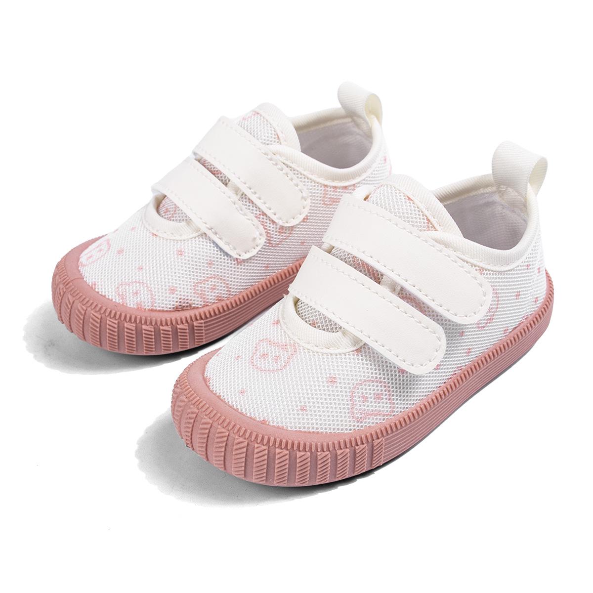 

Spring Breathable Baby Mesh Shoes - Soft Sole, Cartoon Bear Design, Velcro Closure, Unisex Canvas for Kids 23 - 14.8cm рожевий/білий