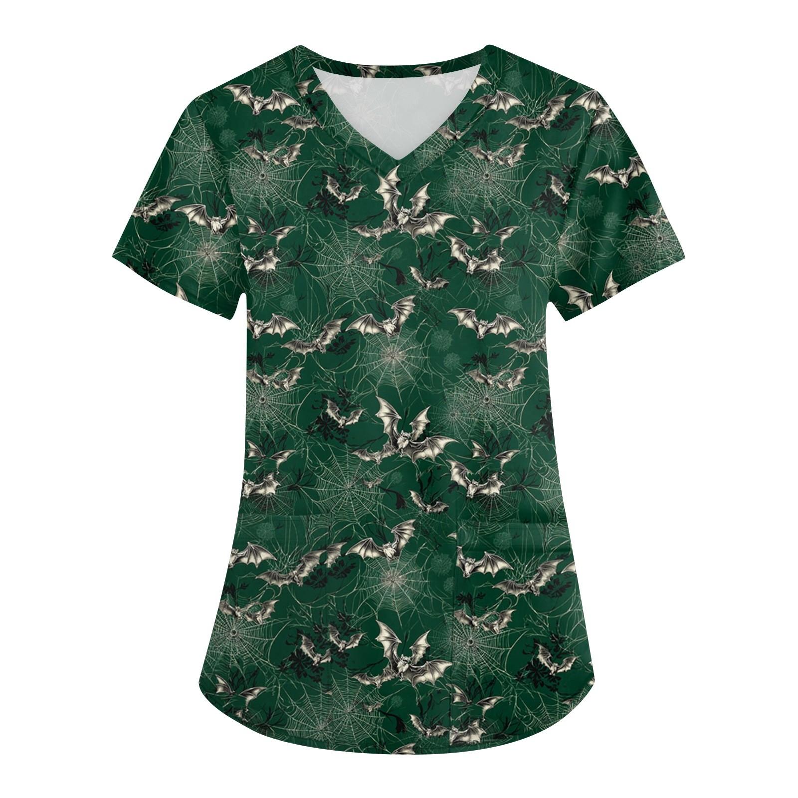 

Женская рабочая униформа с принтом, V-образный вырез, карманы, базовый короткий рукав, пуловер, топ XXXXXL