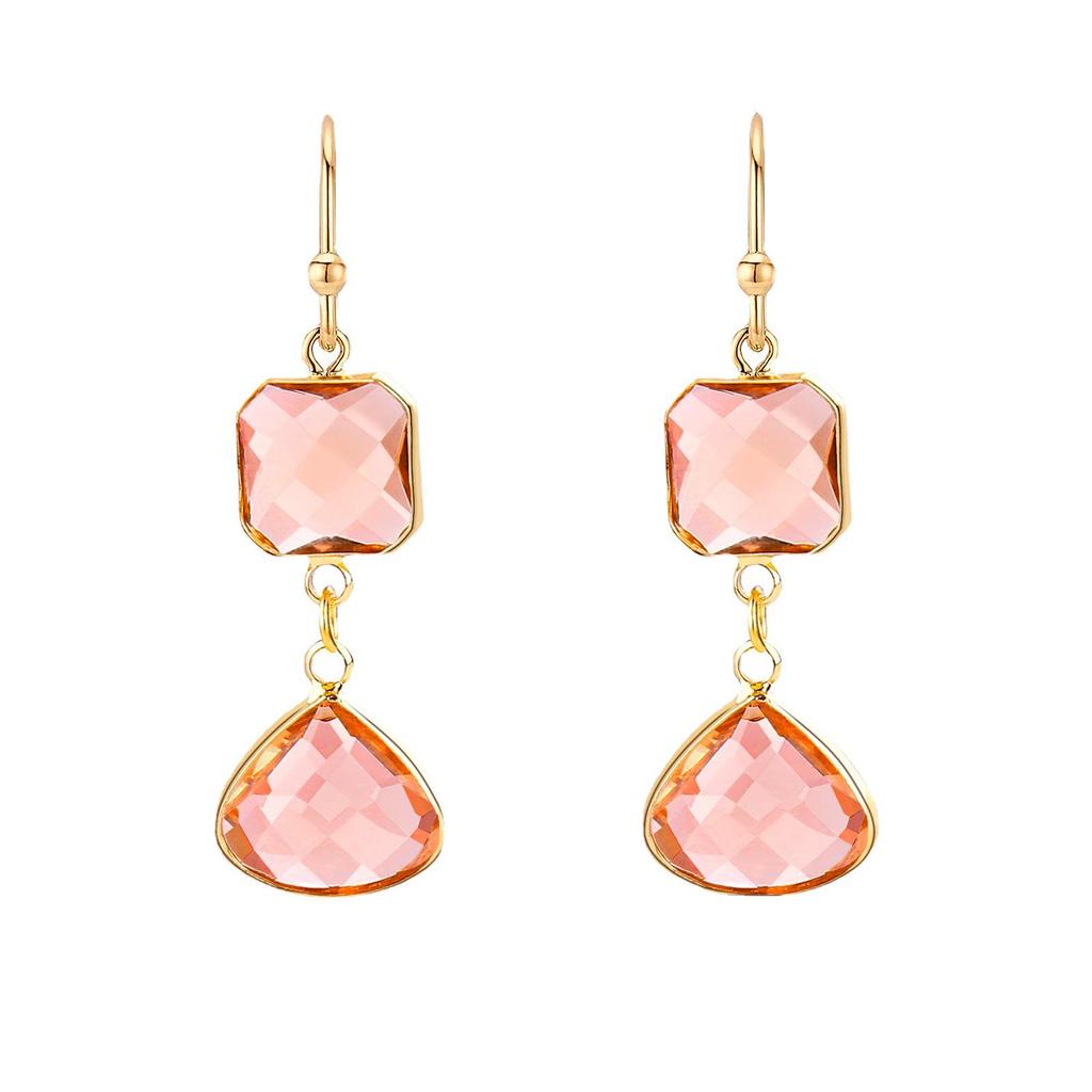 Fresh Copper Water Drop Earrings with Blue & Pink Crystals - Stylish For Women, European & American-Style Jewelry