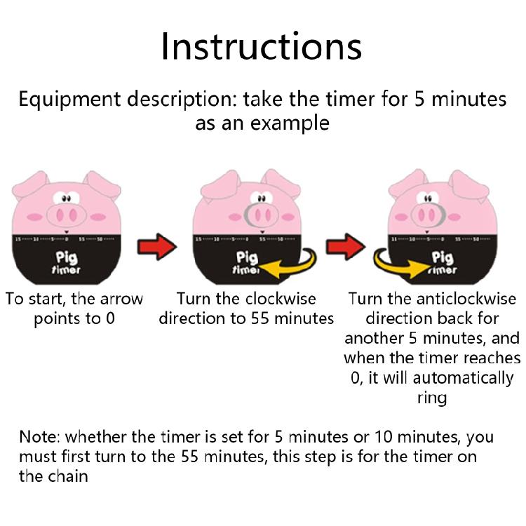 Pig Shaped Kitchen Mechanical Timer 60-Minute Countdown Reminder Easy to use