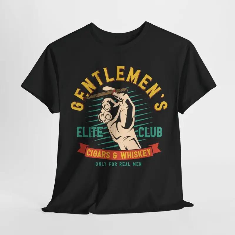 Elite Club Men s T Shirt Vintage Cigar Whiskey for Trendy Gentlemen S