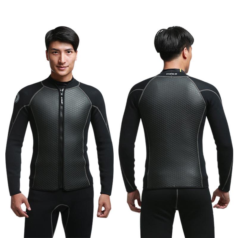 2,5 mm Herren Leder Split Neoprenanzug: Warme, Kältefeste Jacke & Sonnengeschützte Lange Hose mit Reißverschluss- & Klettverschluss-Anpassungen