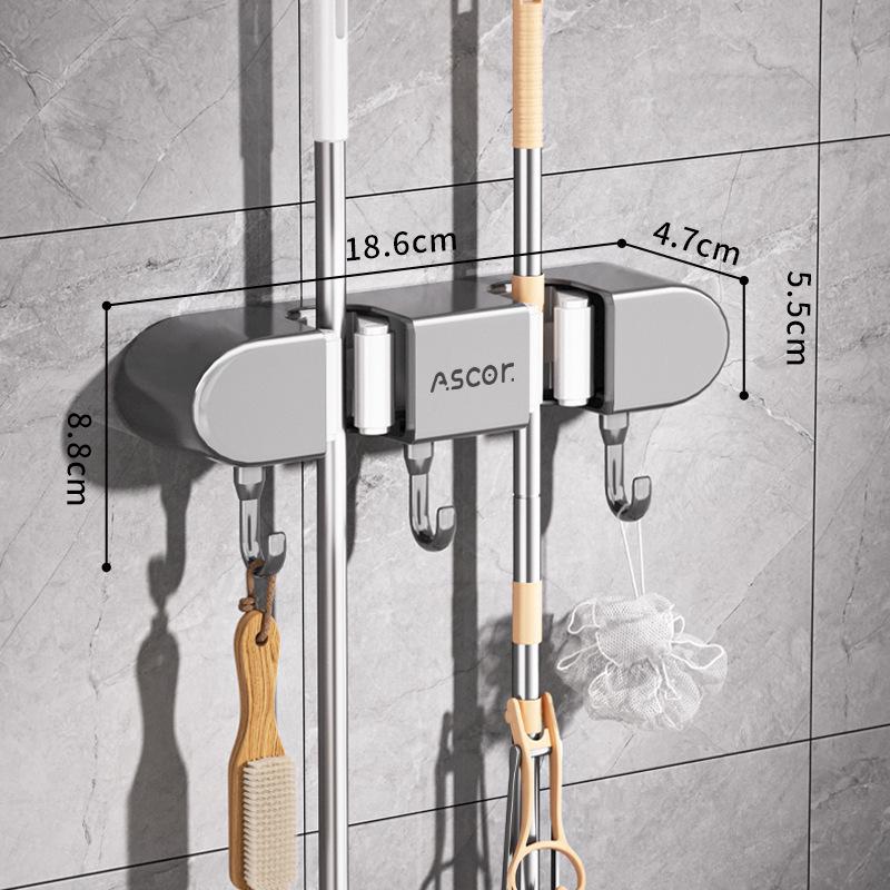 Adhesive No-Drill Broom & Mop Wall Mount Clip Hanger