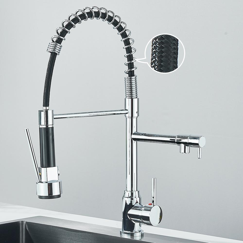 Pull Down Spring Kitchen Faucet Single Lever Hot Cold Mixer Water For Kitchen Sink Dual Spout Nozzle Faucets Crane