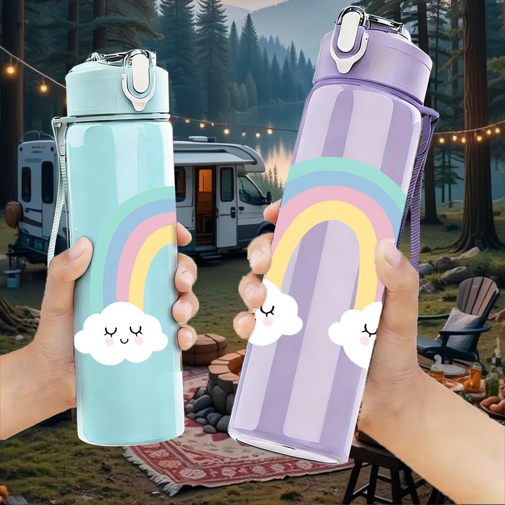 1PC Pastel Rainbow Cloud 750ml Color Plastic Sports Water Bottle Leakproof Flip Straw Lid Suitable for Sports Office Home Use