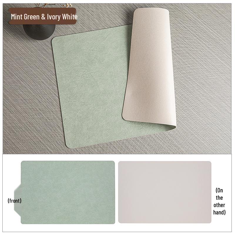 

Double-Sided Cowhide Texture Leather Placemat & Coaster Set - Waterproof, Oil-Proof, Insulated Dining Table Pad for Western Restaurants. 44.5*30 (Beveled Edge)