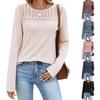 Neues Herbst-Winter-T-Shirt für Damen, einfarbig, Rundhalsausschnitt, mit Spitze bestickt, locker, langärmelig