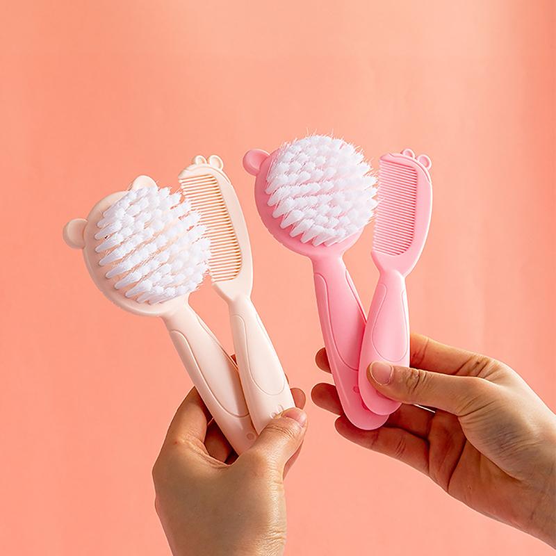 2Pcs Baby Hairbrush Comb Portable Born Toddlers Nylon Soft Hair Brush Head Massager Comb Set Baby Kid Hair Care Supplies
