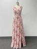 European & American Women’s Chiffon A-Line Evening Dress with Double V-Neck, Sleeveless Design, Slit, and Elastic Waist.