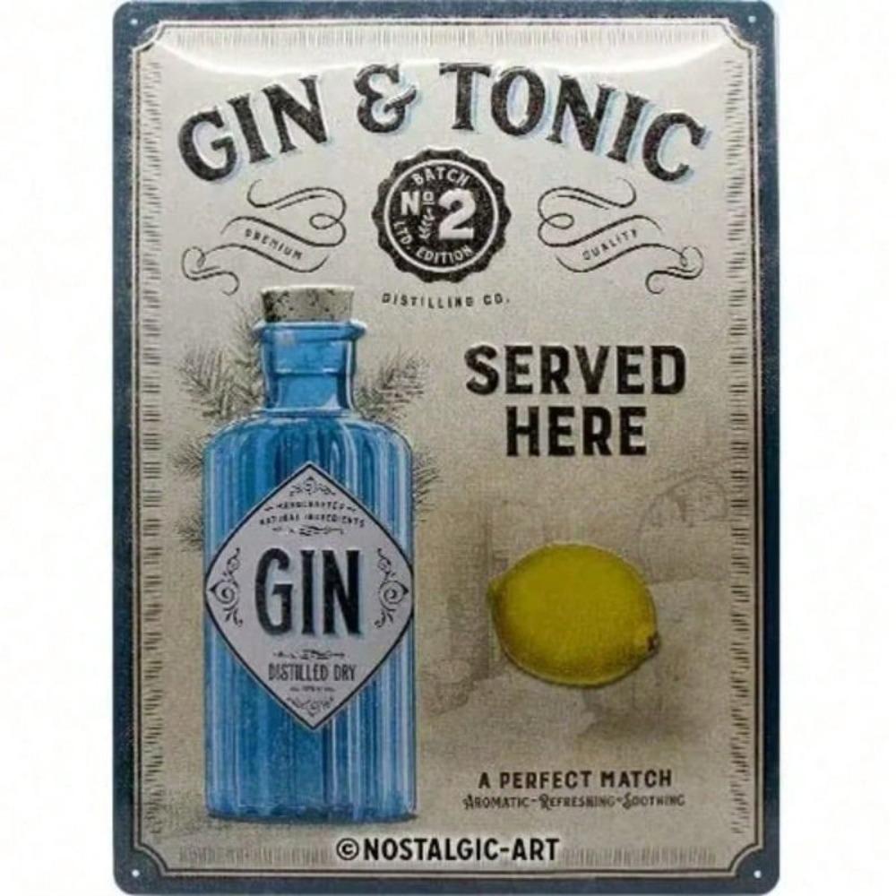 Vintage Metal Poster Gin Tonic Served Here Retro Wall Sign Bar Decoration