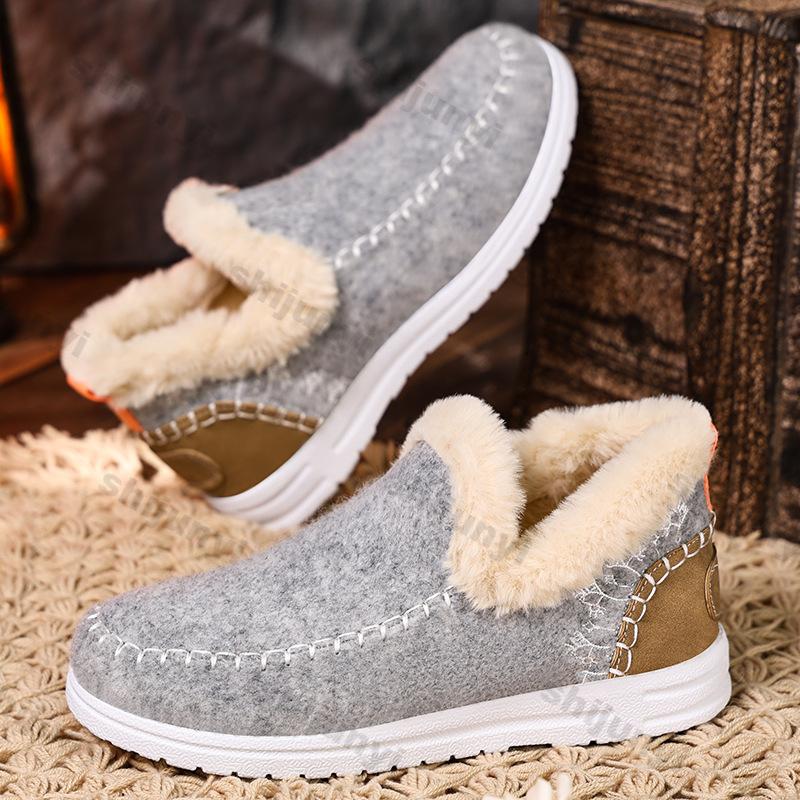 Women's Cotton Shoes 2025 Winter New Plush Thicken Outdoor Non Slip Snow Boots Comfortable Fashion Sewing Vintage Slip On Flats