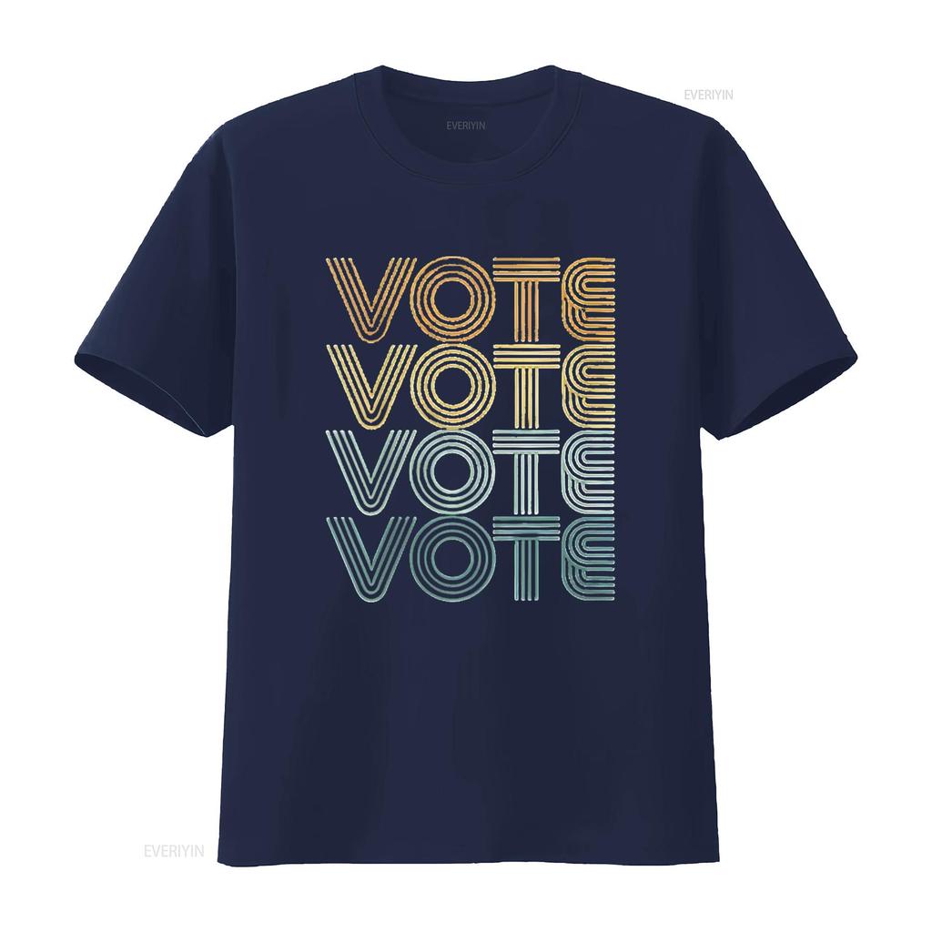 Mens Retro Vote Vintage Colors Round Neck T Shirt Black 4X Large vintage Washed homme streetwear Comfortable Soft Versatile