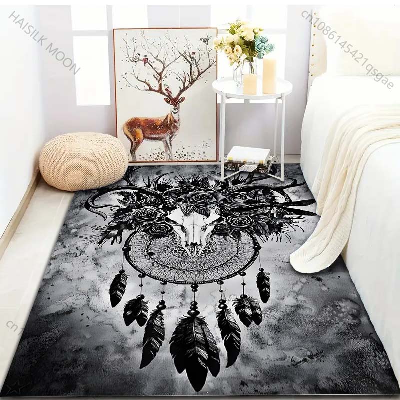 Personalisierter Hirschkopf Traumfänger Muster für Teppich Wohnzimmer Schlafzimmer Nachttisch Fußmatte Heimdeko Große Größe Bereichsteppich