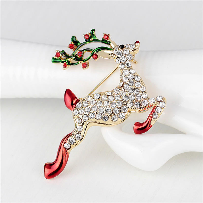 1X strass cristal CHRISTMAS Deer Broche Broche Cadeau de Noël Gold Tone _ TB 1X strass cristal CHRISTMAS Deer Broche Broche Cadeau de Noël Gold Tone _ TB