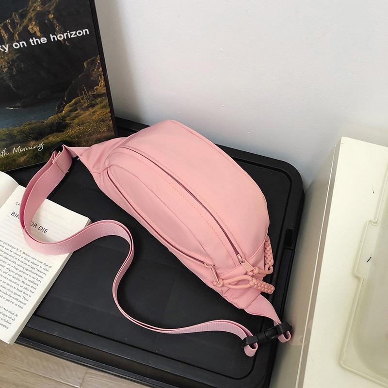 Casual Solid Color Waist Bag Soft Nylon Chest Bag Large Capacity Crossbody Bag Women Outdoor Sports Travel Waterproof Sling Bag Shoulder Bag