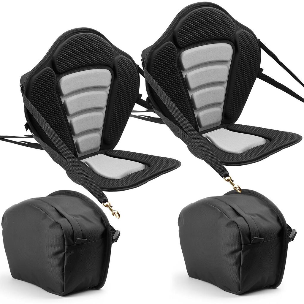 Kayak Seat, 2 Pack 12 mm Thick, Universal Paddle Board Seat with Back Support, Sit-on-Top Soft Padded Cushion with Storage Bag & Adjustable Straps for