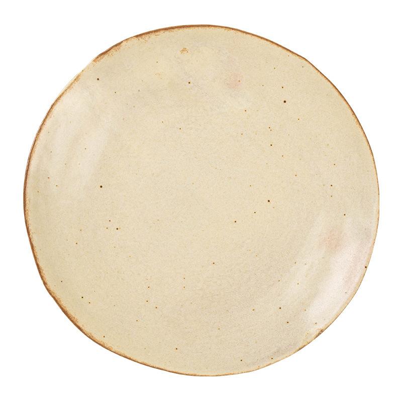 Coarse Pottery Shallow Plate Retro Style Plate Vegetable Plate Household Japanese Tableware Plate Plate Round Western Food Plate Pasta Plate