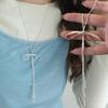2026 Korean Bowknot Drawstring Necklace for Women Girls Fashion Metal Sliver Long Adjustable Necklace Jewelry Accessories Gift