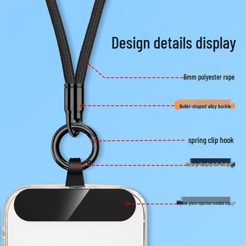 Šňůrka na mobilní telefon na zápěstí a přes tělo s kroužkem na prst, popruh proti ztrátě a těsnění proti pádu