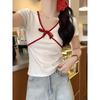 Women's Slimming V-Neck Bow Tie Short Sleeve T-Shirt – Chic, Age-Reducing Summer Fashion