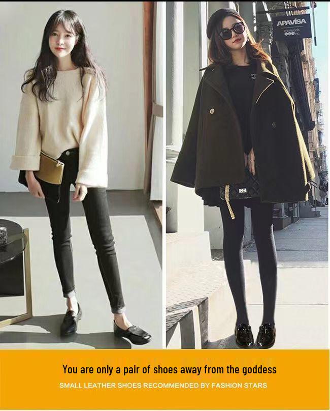 British Style Low-Heeled Black Leather Loafers for Women - 2025 Spring/Autumn: Soft-Faced, Soft-Soled, Thick-Cotton, Versatile Shoes.