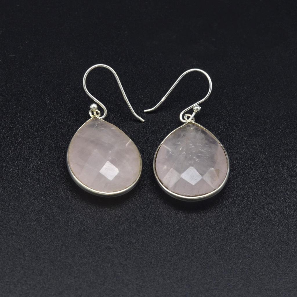 Rose Quartz 925 Sterling Silver Drop Earrings, Gemstone Handmade Dangle Earrings