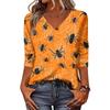 Women's Halloween Tops V-Neck Three-Quarter Sleeve Blouse Casual Tunic Shirt with Fun Pumpkin Print for