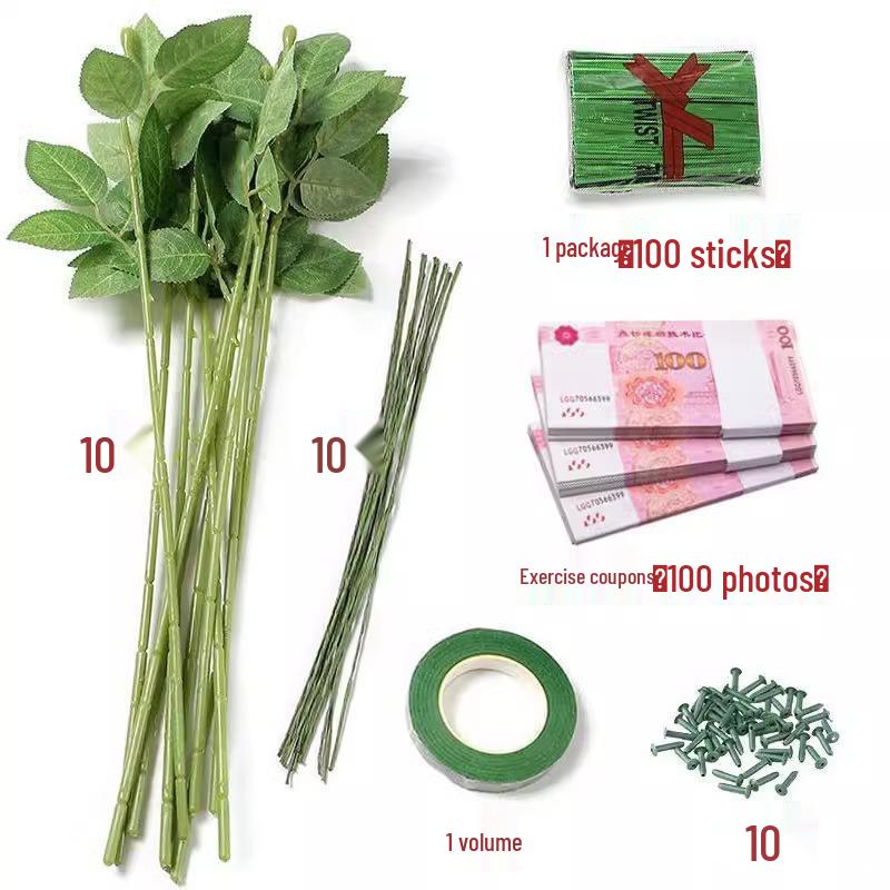 

Handmade Rose Bouquet DIY Kit: Flowers, Leaves & Stems for Birthday Gifts Set 1—10 Stems + Practice Sheet