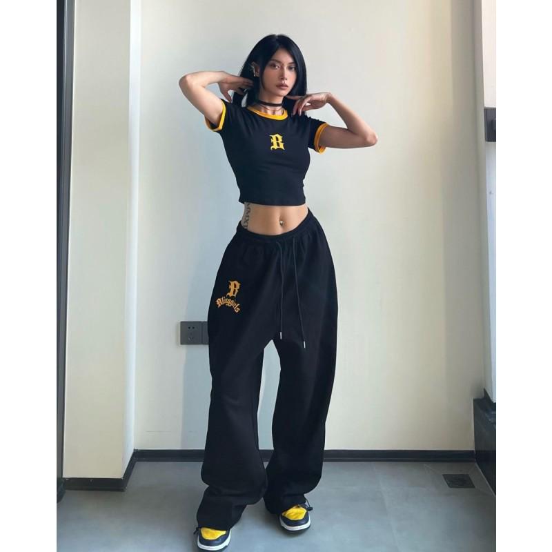Women's Autumn Loose Fit Spicy Black Sweatpants - Cuffed Wide Leg Jazz Dance Pants
