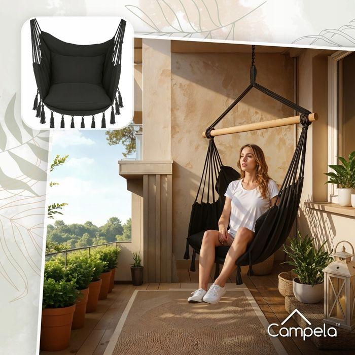 Fauteuil hamac brésilien suspendu pour salon et jardin, gris - Campela (CA1600GRY)