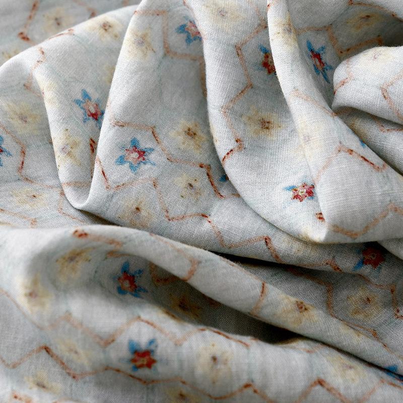 2025 Summer Stand-up Collar Five-quarter Sleeve Printed Cotton and Linen Dress Women's Retro Zen Improved Cheongsam