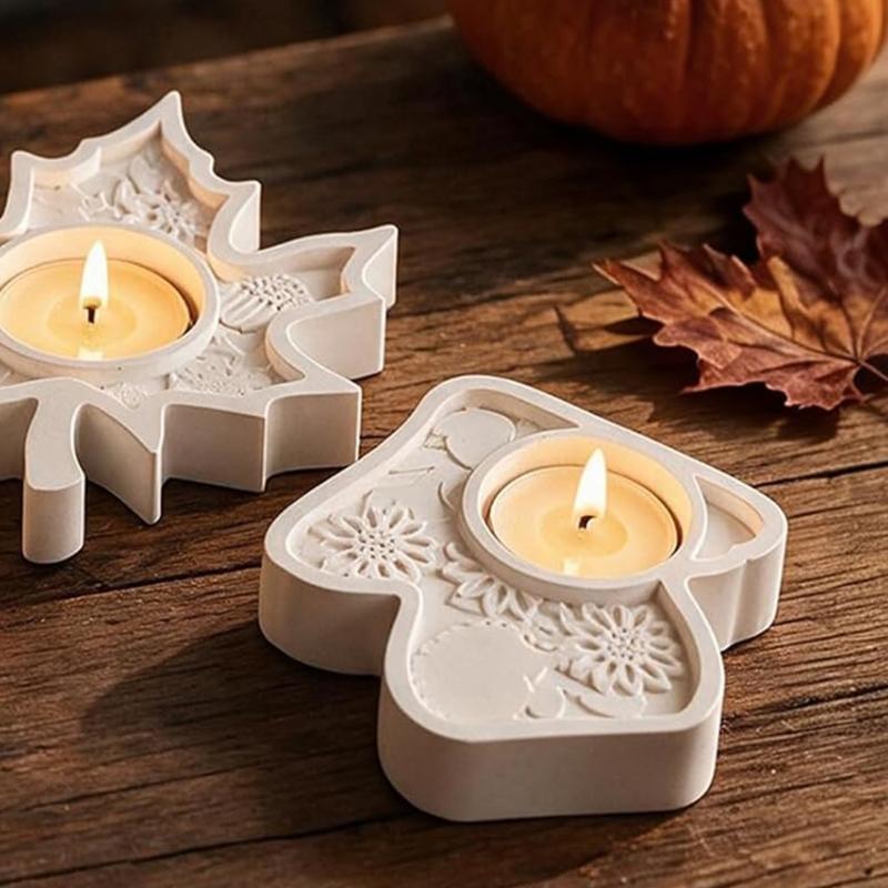 Flexible Silicone Craft Molds Set for Candle Holders and Ornaments, with Fruit, Maple Leaf, and Mushroom Relief Designs for Casting, 3 Molds