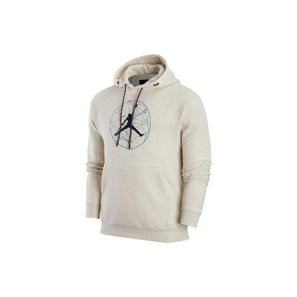 Jordan Essentials Logo Print Drawstring Hoodie With Long Sleeves Men Hoodie Oatmeal DX6595-141