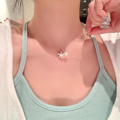 Silver Starfish Pearl Necklace – Elegant Summer Beach Accessory for Women