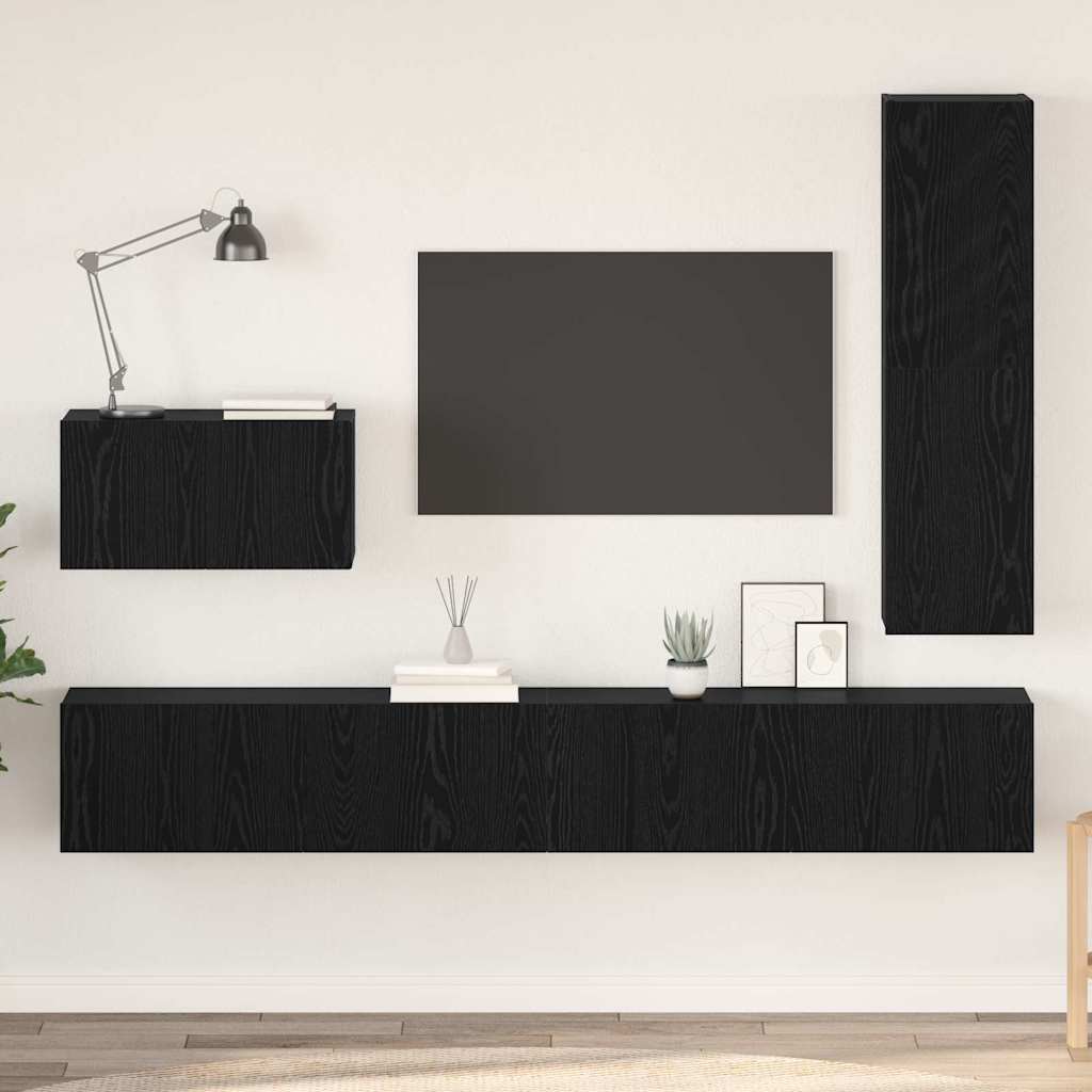 4 Piece TV Cabinet Set Black Oak Effect Particleboard