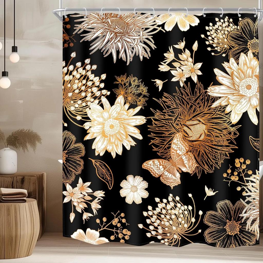 Blooming Cat Shower Curtain-Cute Kitten On Vibrant Floral Background, Cheerful Bathroom Decorative Shower Curtain
