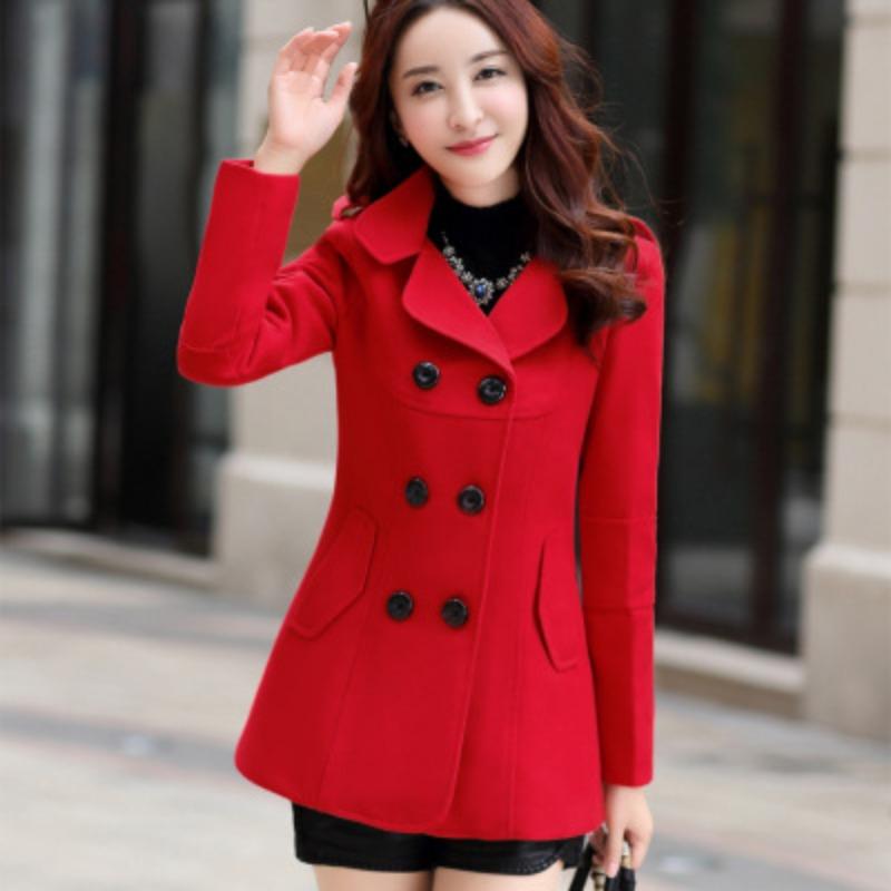 

Осенне-зимнее корейское облегающее двубортное шерстяное пальто женское шерстяное пальто Xiaoxiangfeng XL красный