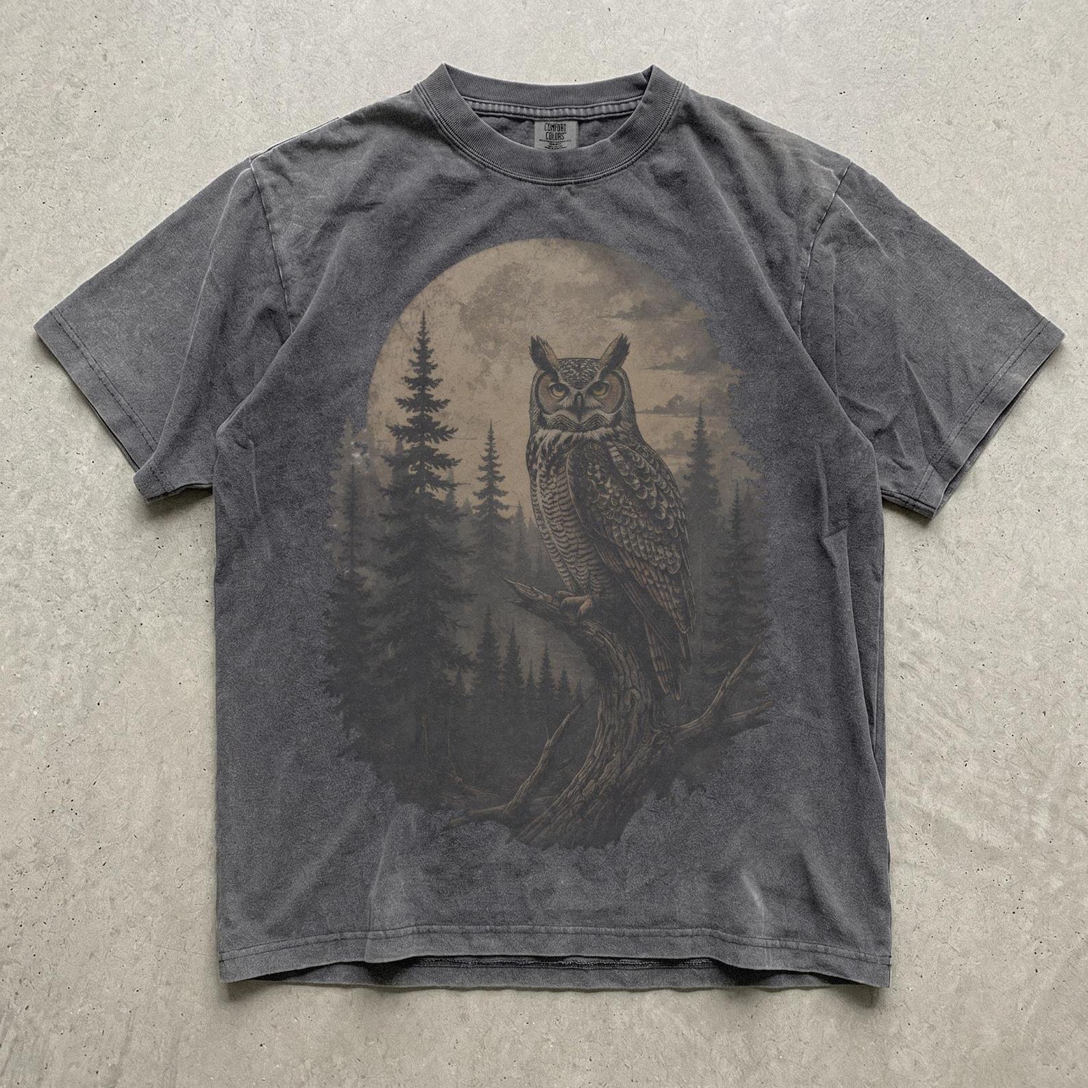 Vintage Owl Shirt, Great Horned Owl Tee, Forest Owl T shirt, Woodland Nature Shirt, Dark Academia Owl, Comfort Colors, Owl Lover Gift S