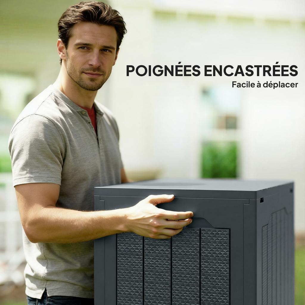 Outdoor Storage Box, 97 L, Waterproof, Recessed Handles, 56 x 41 x 50 cm, Dark Grey