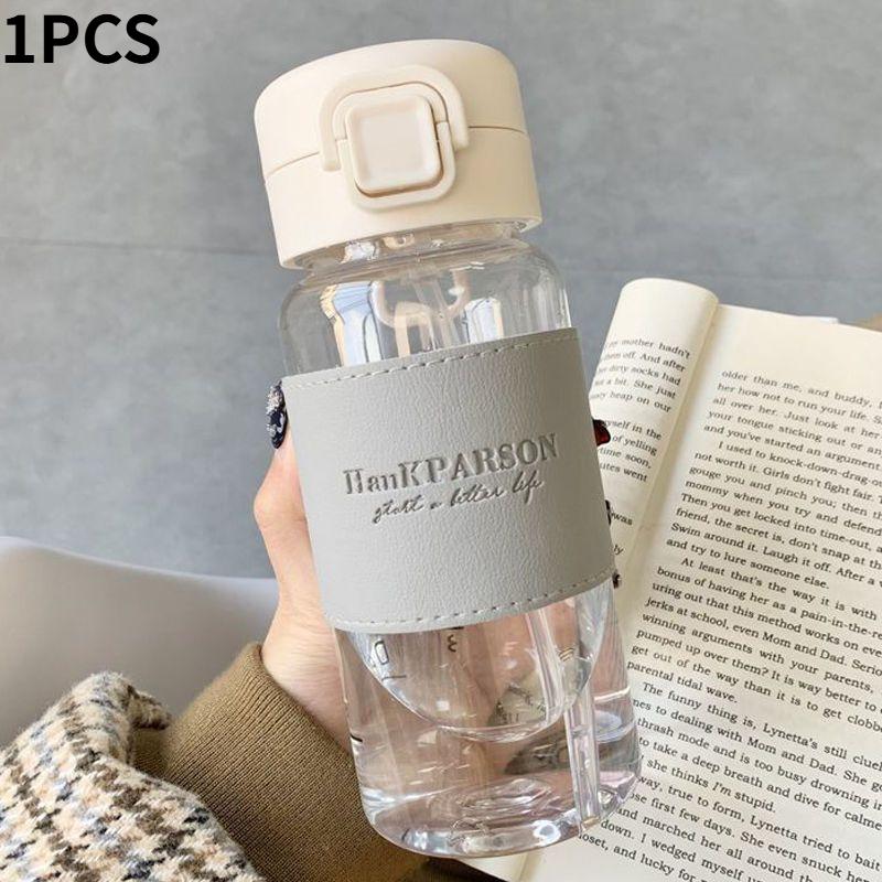 

500 мл портативная бутылка для воды с трубочкой, милая герметичная пластиковая чашка для молока, кружка для кофе, стакан для чая и сока, праздничный рождественский повседневный стиль 0.5L серый