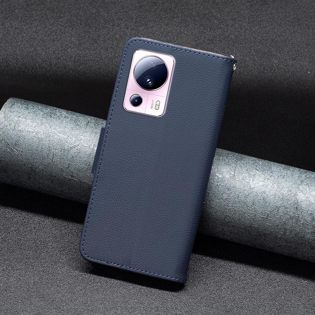For Xiaomi 13 Lite/Civi 2 5G PU Leather Wallet Cover Litchi Texture Stand Phone Case with Strap