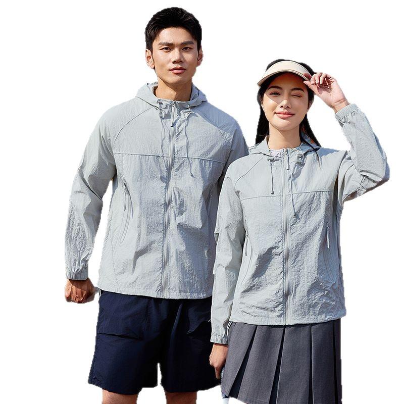 Summer outdoor sunscreen clothing UPF10 + men's and women's breathable thin hooded UV protection clothing couple jacket