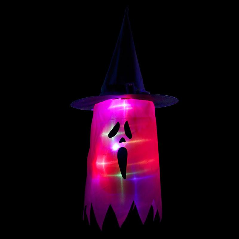 Halloween Hanging Glowing Ghost Hat Lights Decoration Glowing Witch Hat alloween Party Props for Outdoor, Yard, Tree